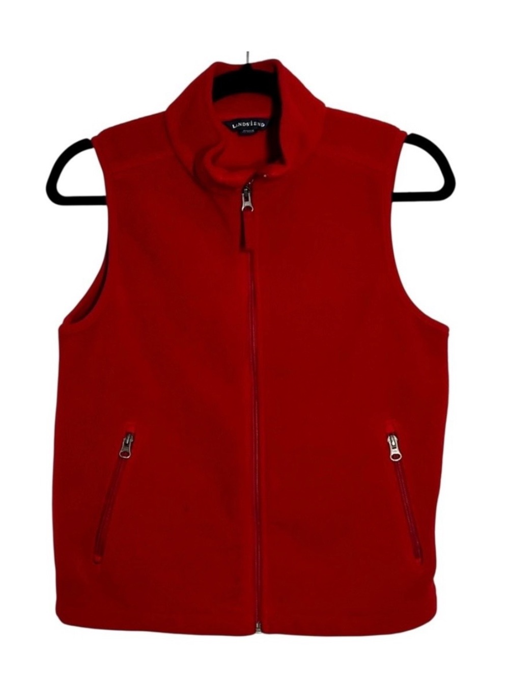 Lands End Red Fleece Vest Womens Medium 10-12 Aircore-200 Full Zip Mock Neck
